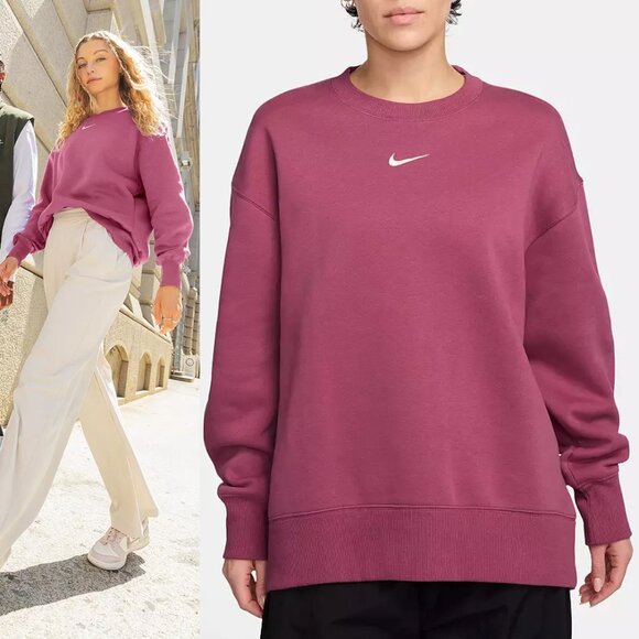 Nike Women's S Phoenix Fleece Oversized Crew-Neck Sweatshirt Fuchsia Pink $70 - Picture 1 of 16